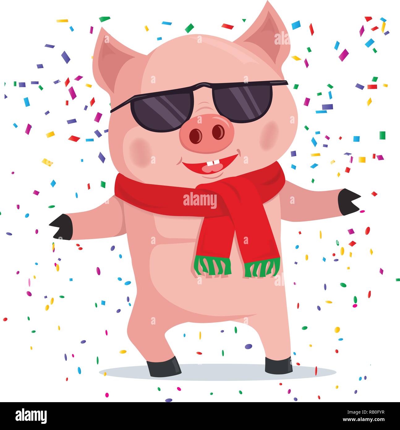 Happy New Year 2019 card with cute cartoon party pig and confetti Stock  Vector Image & Art - Alamy