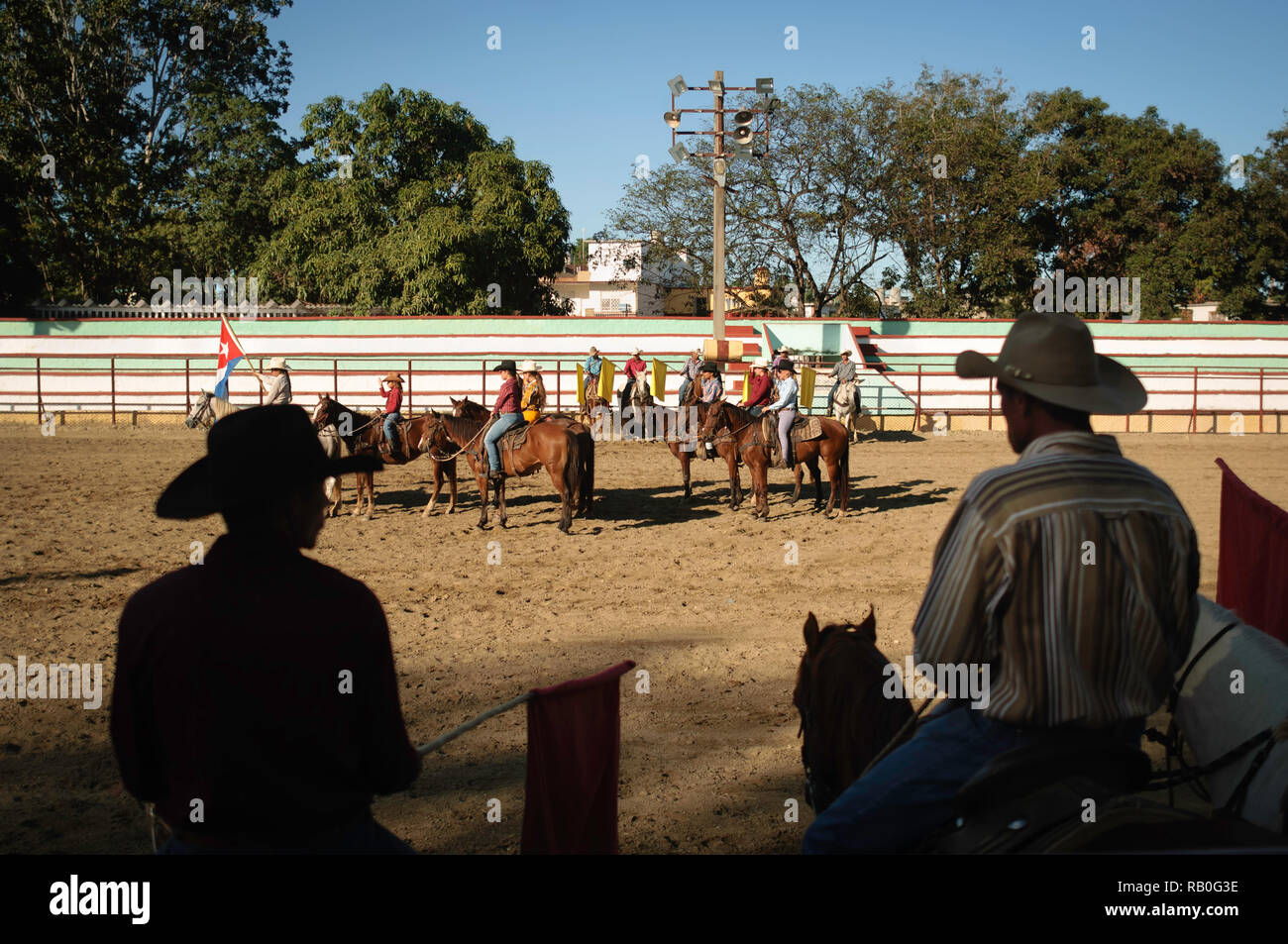 Sancti Spiritus/Cuba-December 2016:  A typical rodeo tournament involving a series of riding and roping contests. Stock Photo