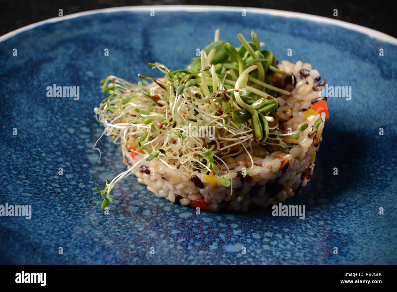 A luxury restaurant dish with spicy basmati iran rice with vegetables