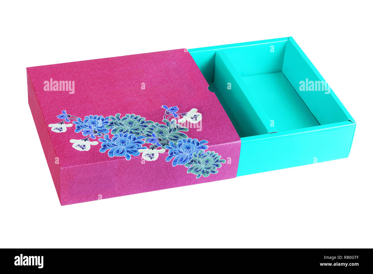 Chinese Floral Gift Box on White Background Stock Photo