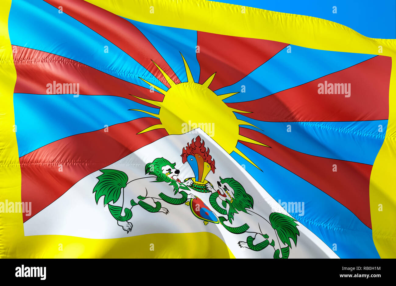 Tibetan flag. 3D Waving flag design. The national symbol of Tibet, 3D  rendering. Tibetan National colors. Tibet 3D Waving sign background design.  3D r Stock Photo - Alamy