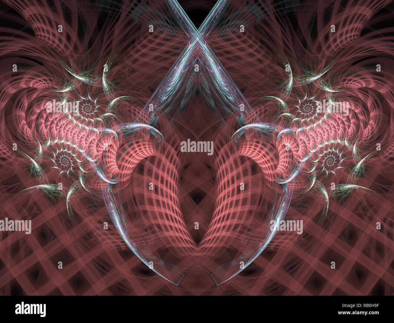 Pink and Blue Checkered Spirals Flame Fractal Stock Photo