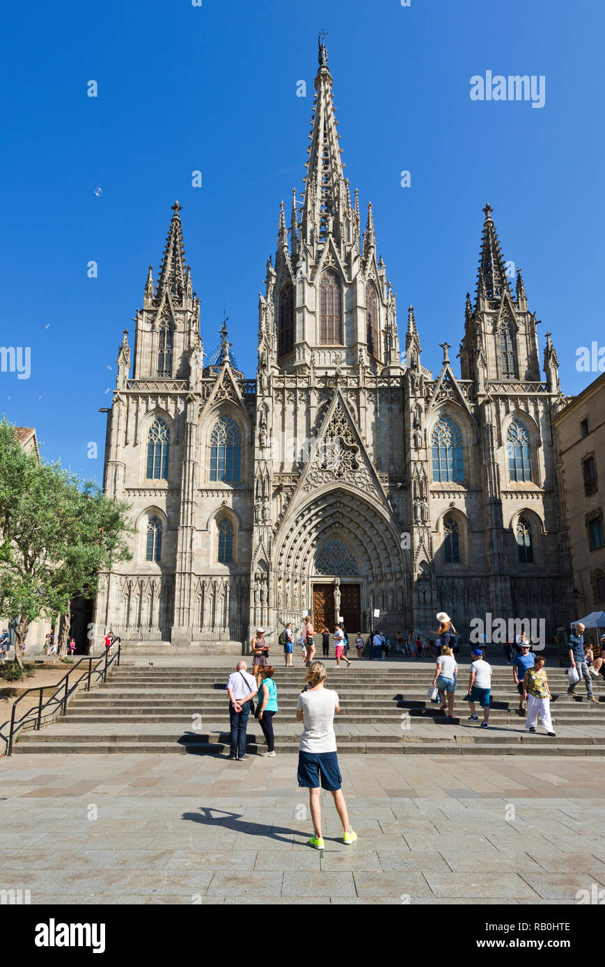 The facade of the exterior of the Barcelona Cathedral (Cathedral of the  Holy Cross), Barcelona, Spain Stock Photo - Alamy