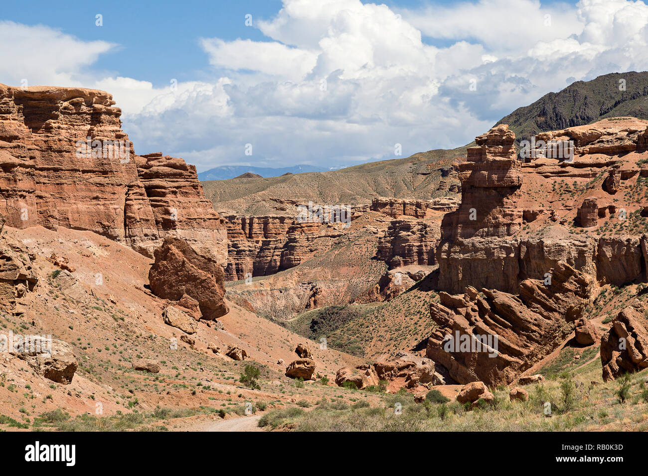 Charyn Canyon in Kazakhstan known for its interesting rock formations. Stock Photo