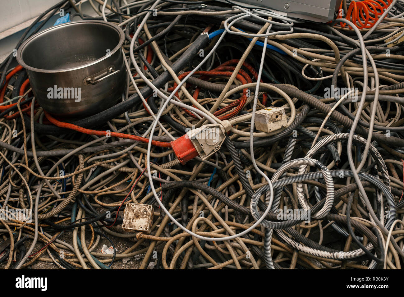waste from old electrical installations, close up Stock Photo