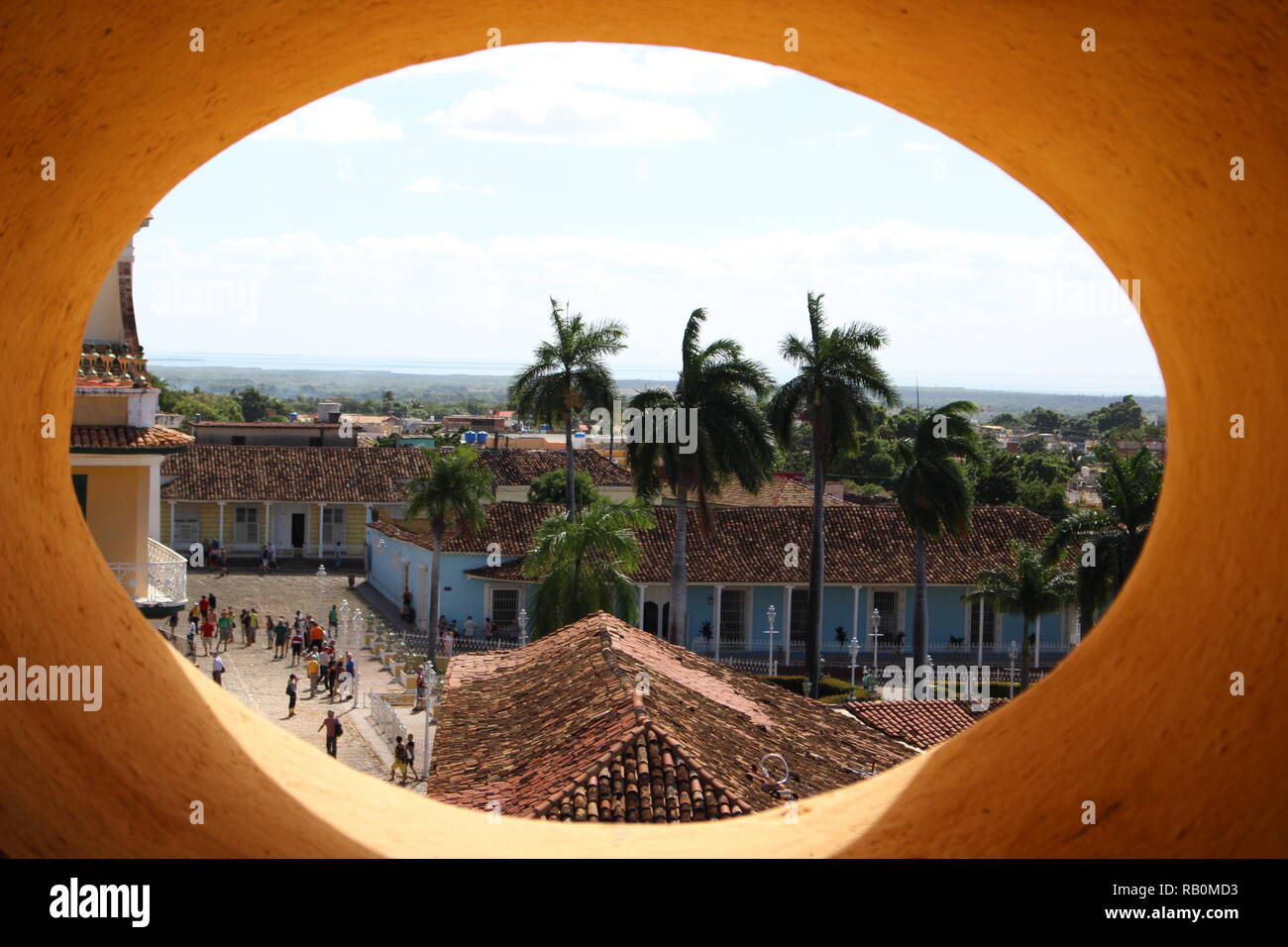 Town of Trinidad through an oval window Stock Photo