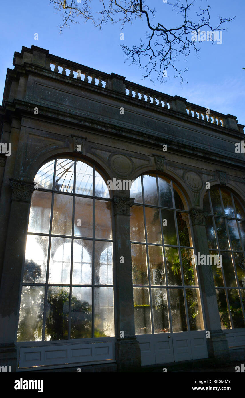 View of the Orangery, Castle Ashby Gardens, Northamptonshire, UK. Designed by Matthew Digby Wyatt Stock Photo