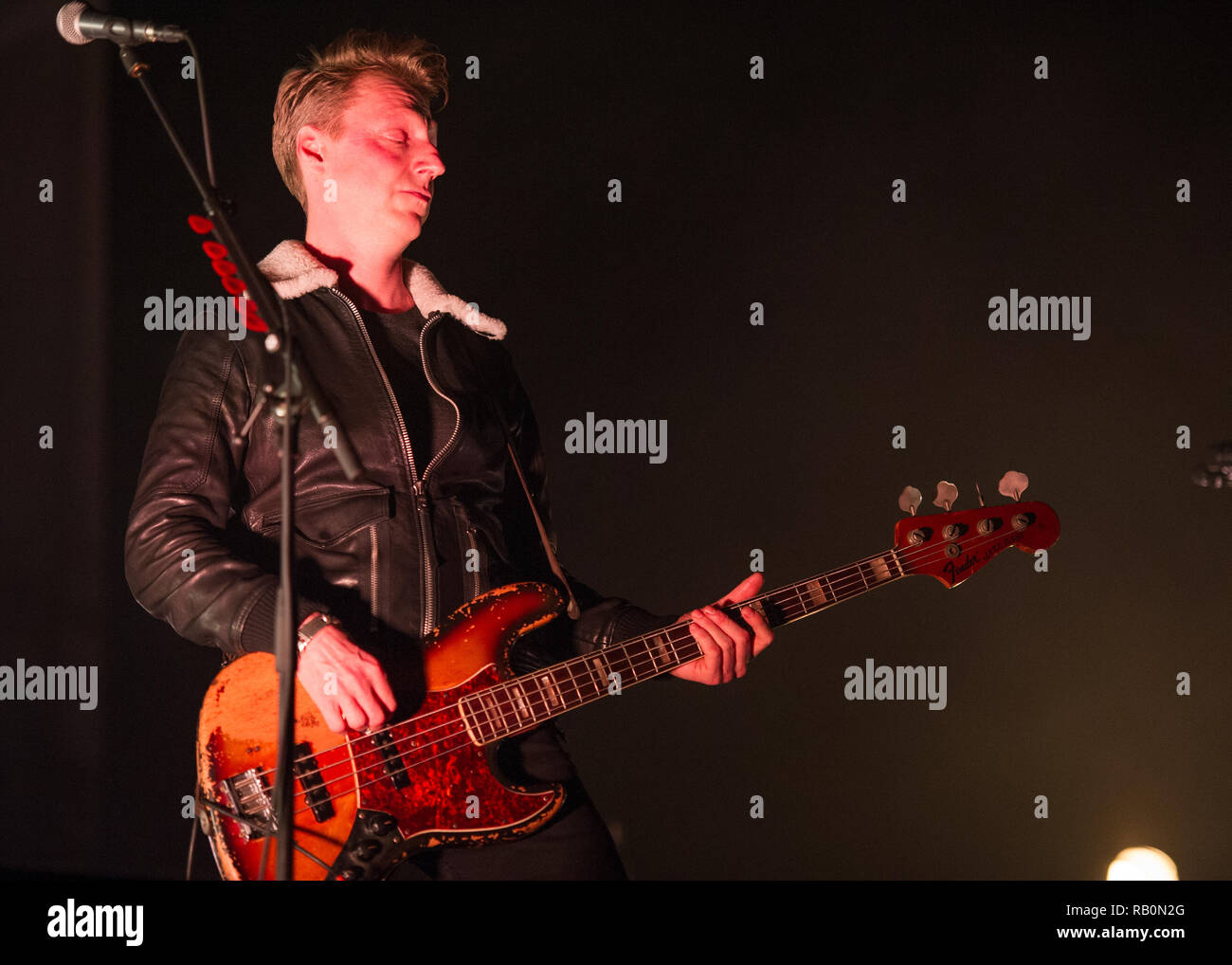 Bass Player - Dougie Payne from Fran Healy's band Travis performs at the SSE Hydro in Glasgow, UK. 21st December 2018 Stock Photo