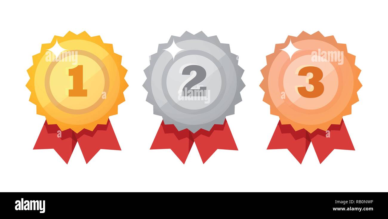 Medal icon set isolated on white. Competition Awards flat style - Vector design elements. Stock Vector