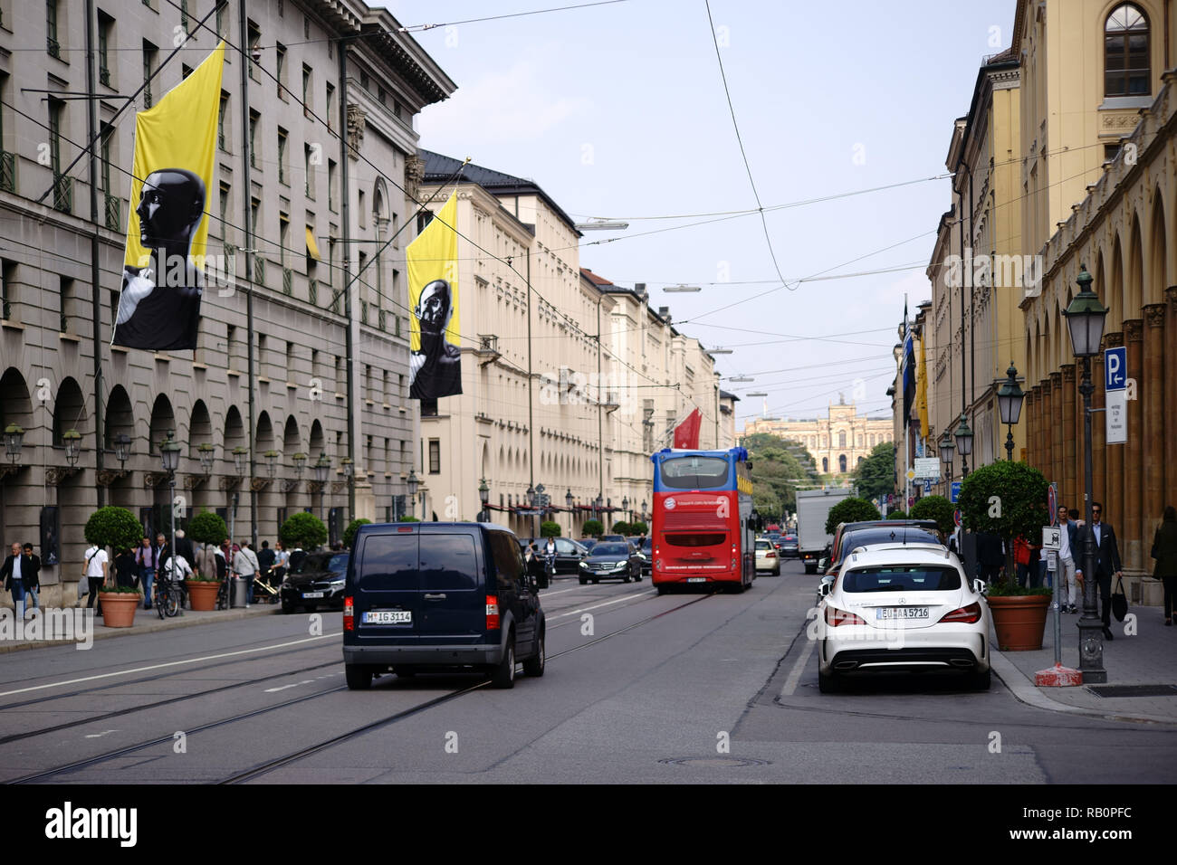 Munich, Germany June 30, 2018 Road traffic with cars and buses on