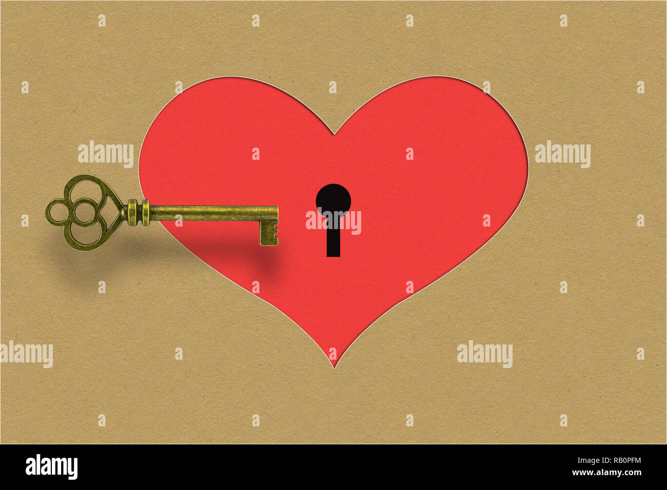 vintage key and paper heart background Stock Photo - Alamy