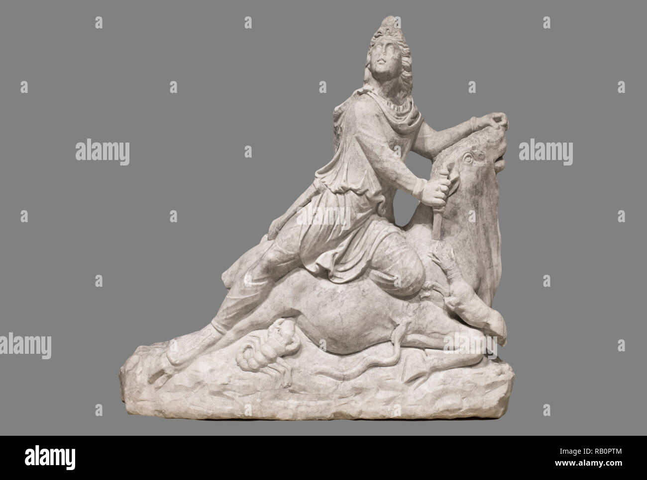 Cordoba, Spain - Sept 8th, 2018: Sculpture group of Mithras Tautoktonos from 2nd C. AC. Archaeological Museum of Cordoba, Spain Stock Photo