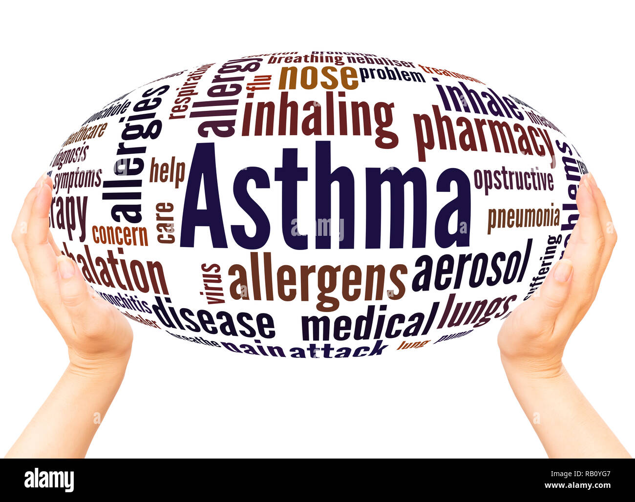 Asthma word cloud hand sphere concept on white background. Stock Photo