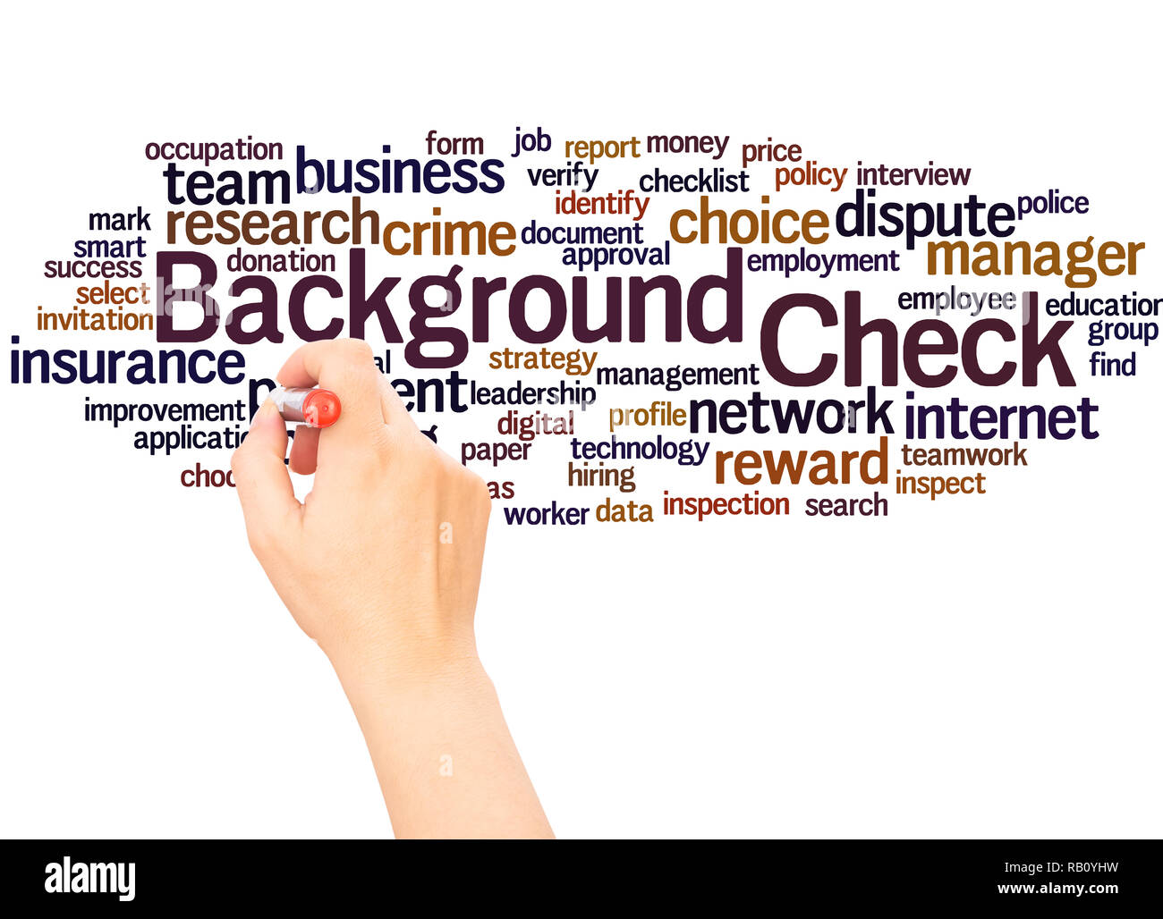 Background check word cloud hand writing concept on white background ...