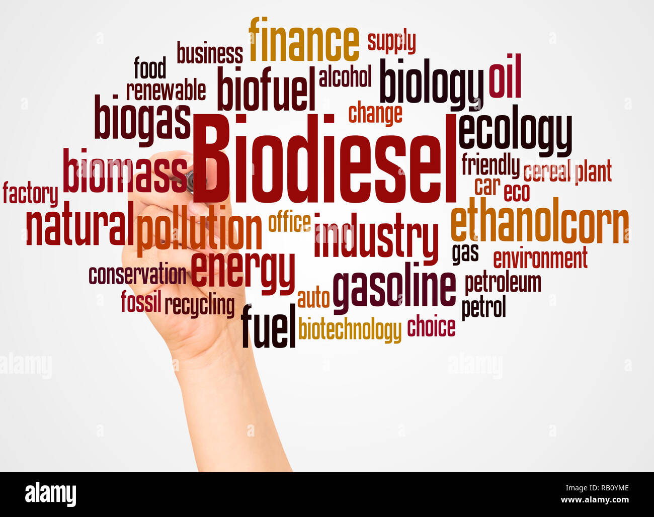 Biodiesel word cloud and hand with marker concept on white background