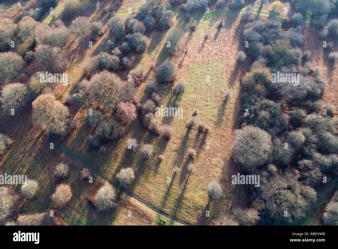 aerial view of ditchling common in west sussex in winter Stock Photo