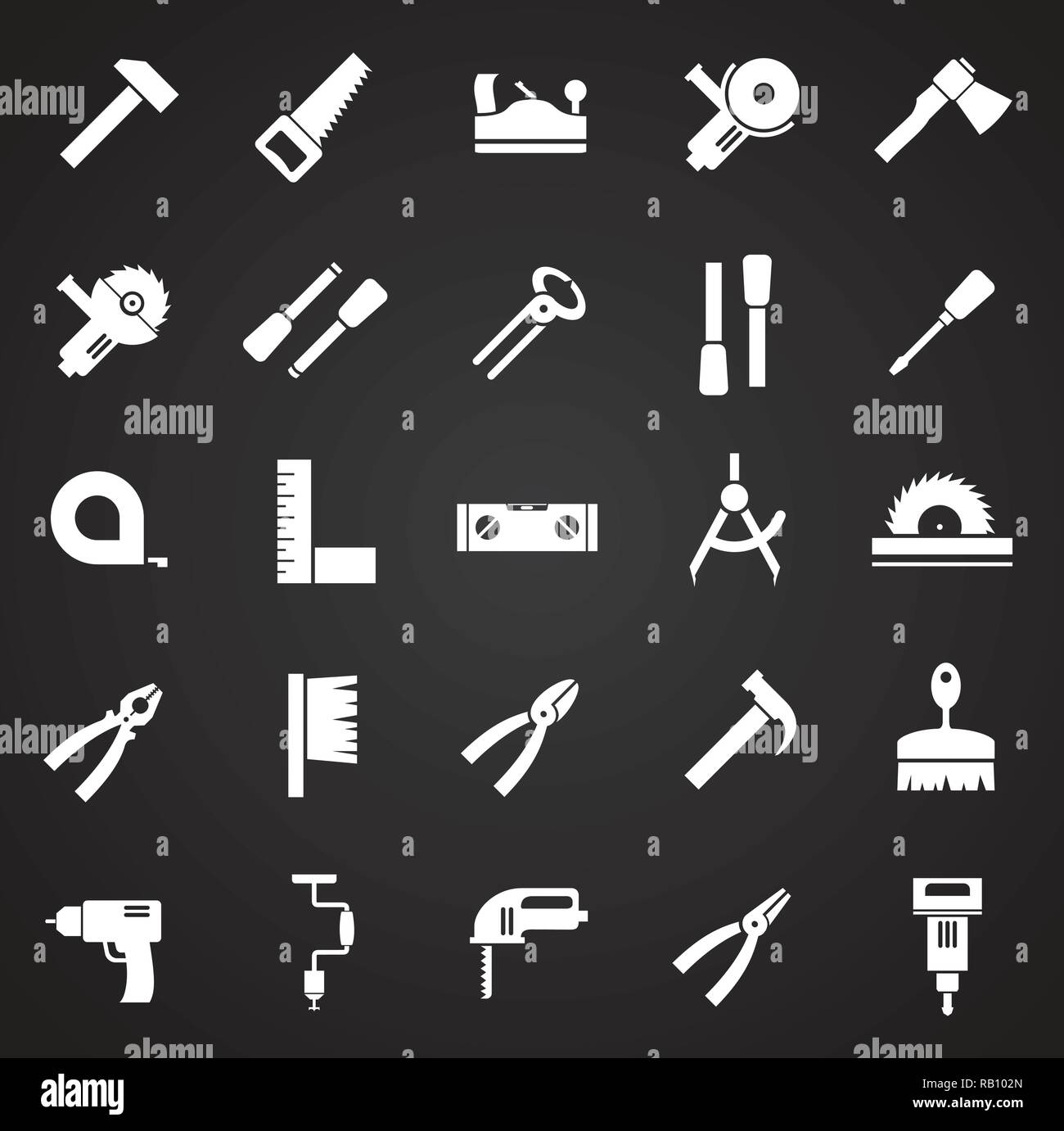 Tools icons set on black background for graphic and web design, Modern ...