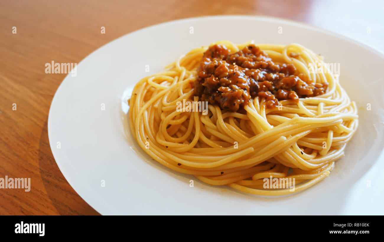 Plate Of Delicious Spaghetti Bolognaise Or Bolognese With Sauce