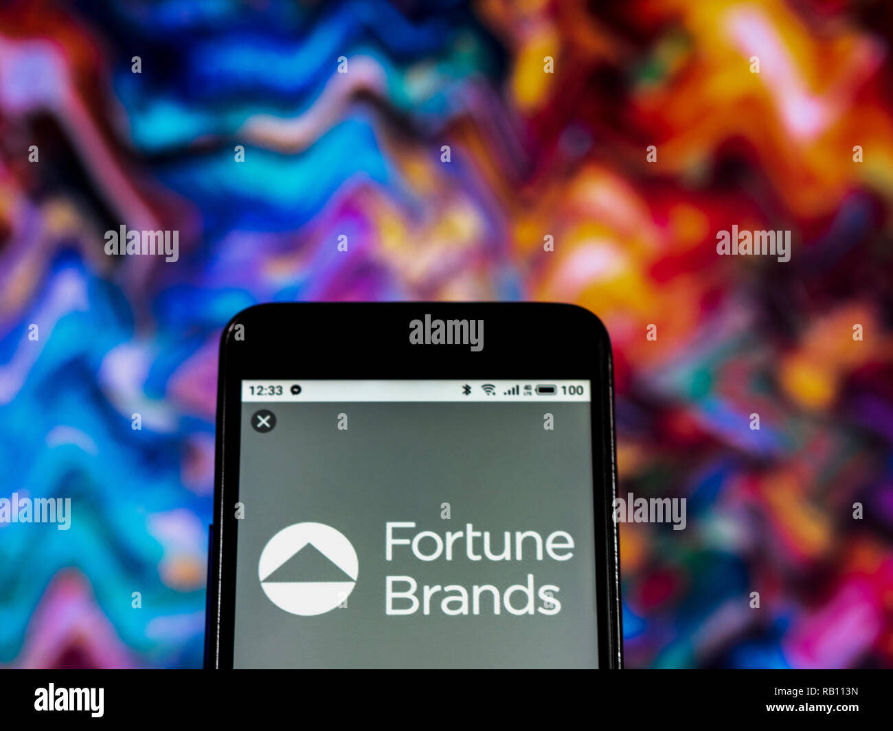 Fortune Brands Holding company logo seen displayed on smart phone Stock