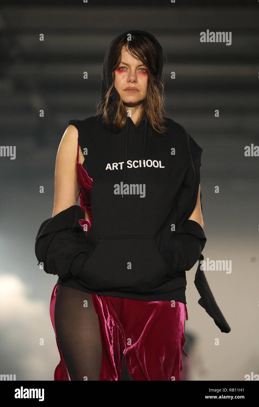 Models on the catwalk during the ART SCHOOL London Fashion Week Men's AW19 show held at BFC Show Space, London. Picture date: Saturday 5 January, 2019. Photo credit should read: Isabel Infantes/ PA Wire Stock Photo