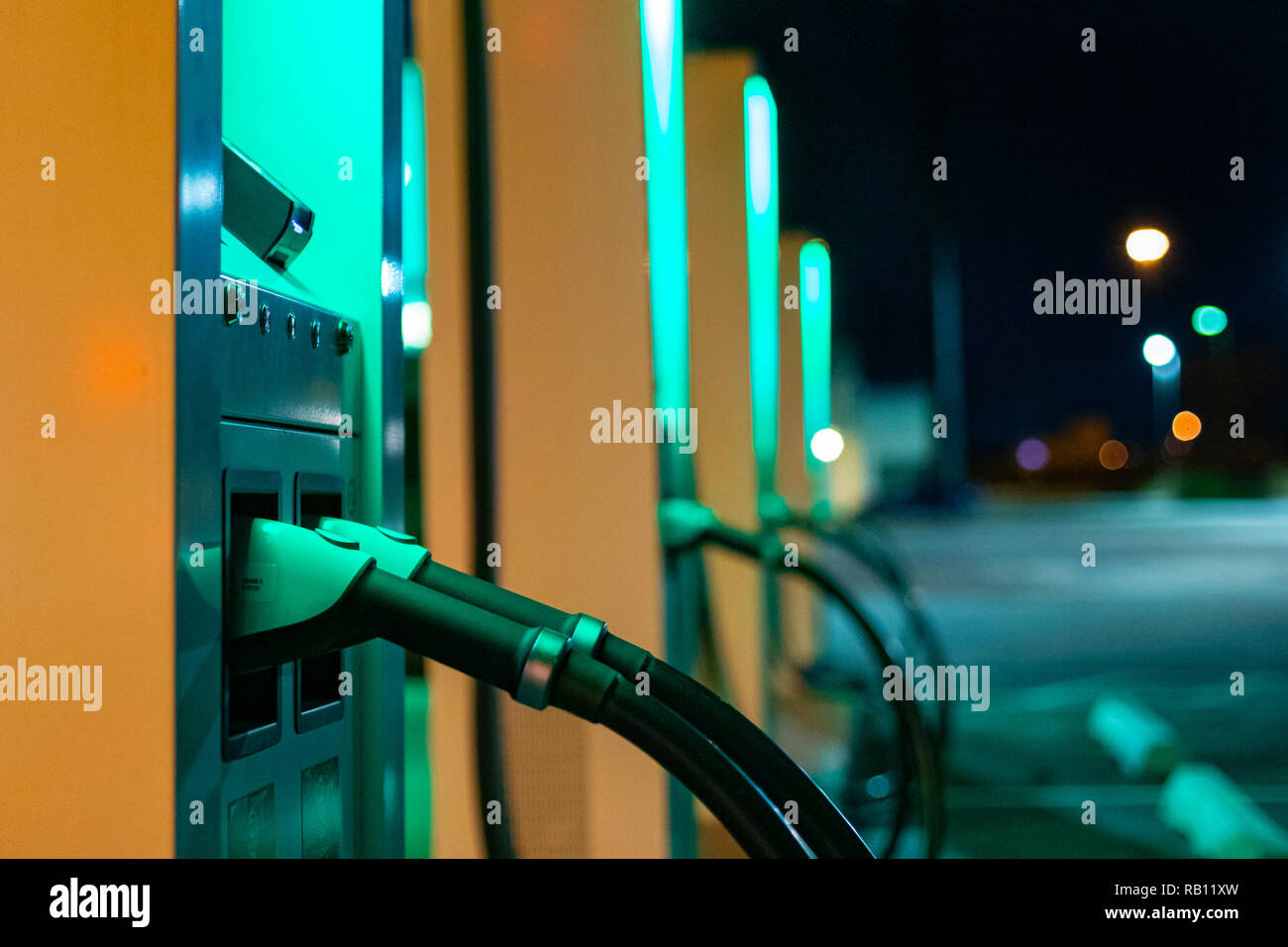 Grand Island, Nebraska An electric vehicle charging station Stock