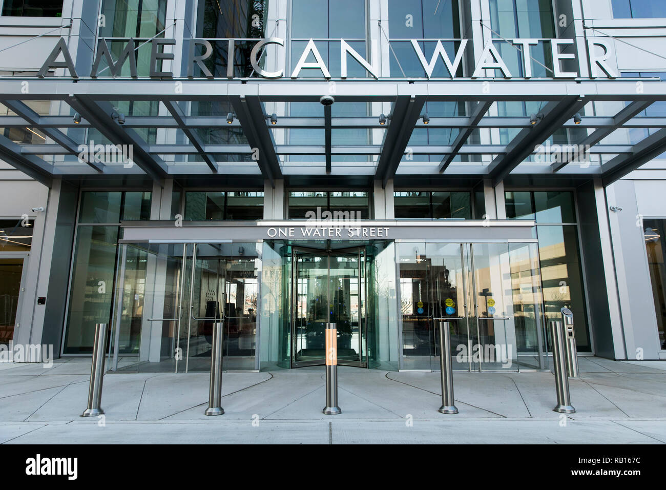 A logo sign outside of the headquarters of American Water in Camden, New Jersey, on December 23, 2018. Stock Photo