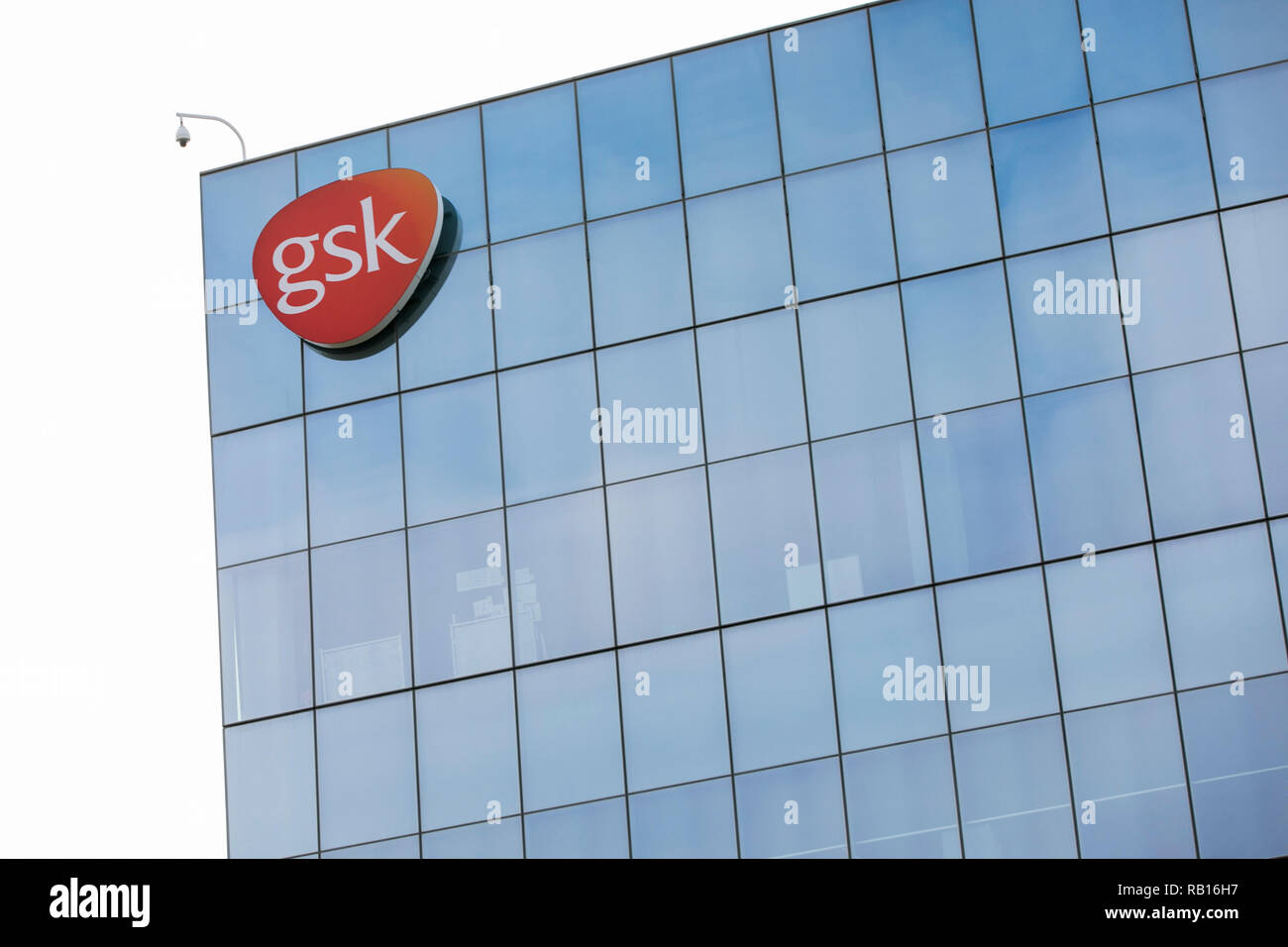 A logo sign outside of a facility occupied by GlaxoSmithKline (GSK) in Philadelphia, Pennsylvania, on December 23, 2018. Stock Photo