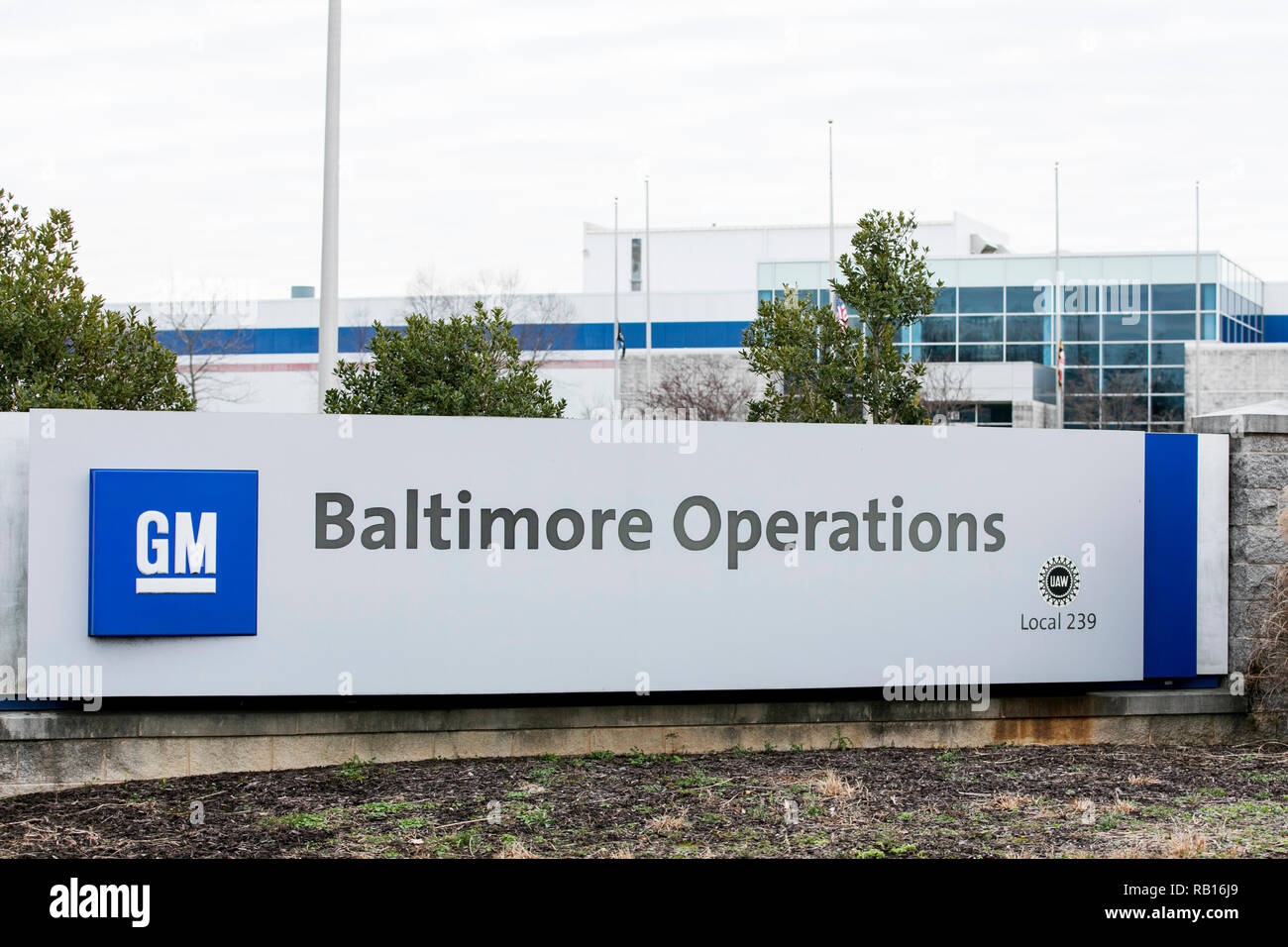 A logo sign outside of the General Motors (GM) Baltimore Operations