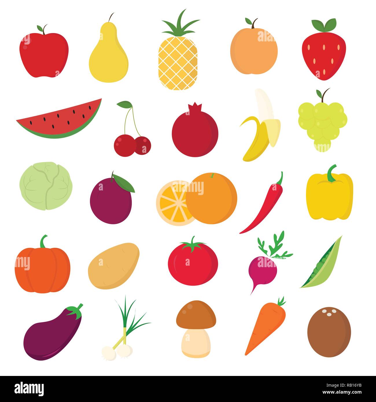 Fruits and vegetables icons set on white background for graphic and web ...