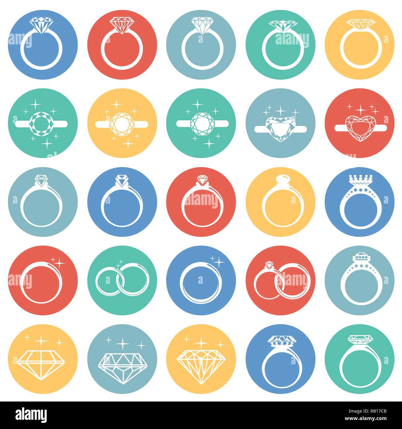 Rings icon set on color circles background for graphic and web design ...