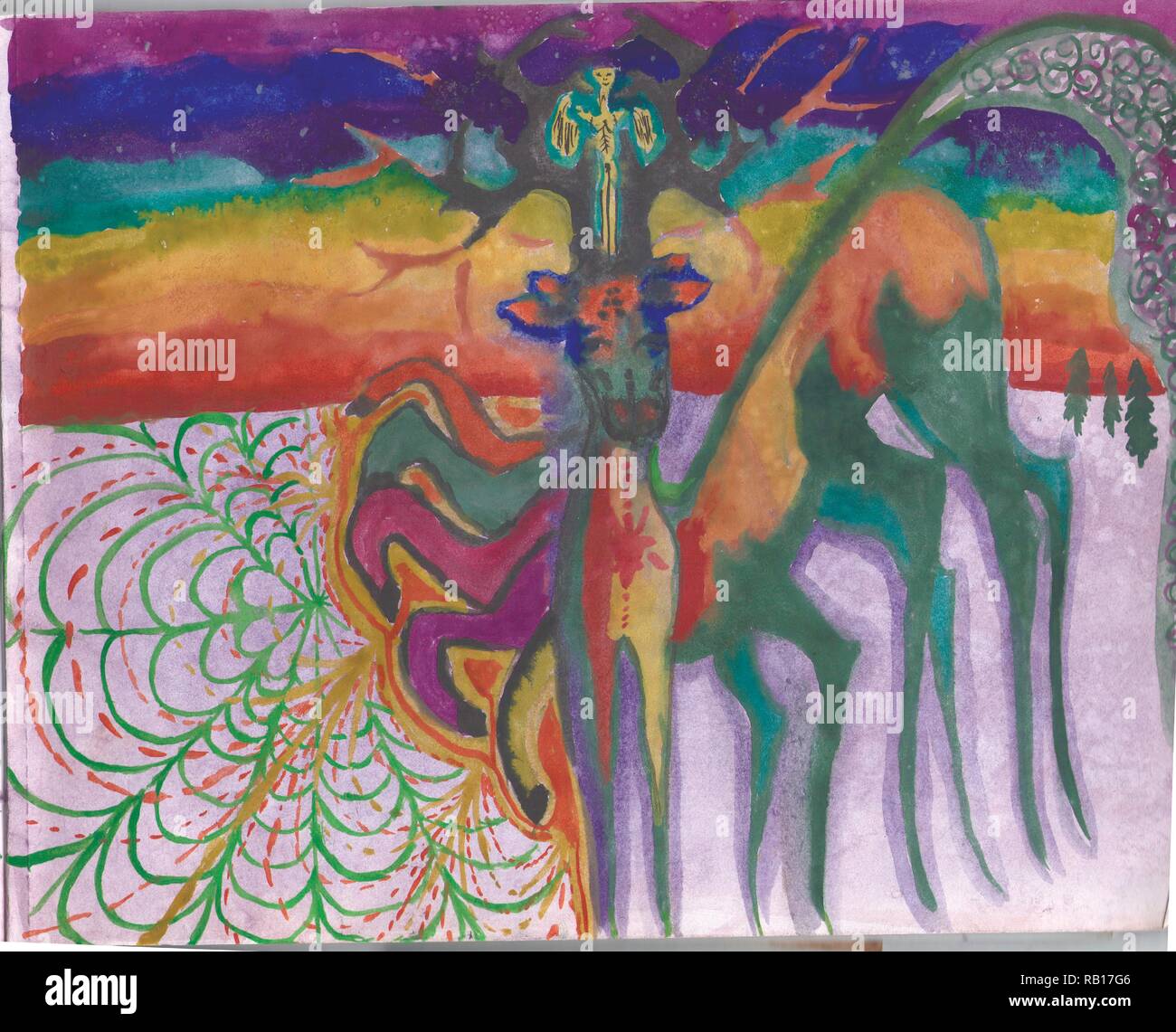 illustration of a multilegged psychedelic deer. Stock Vector