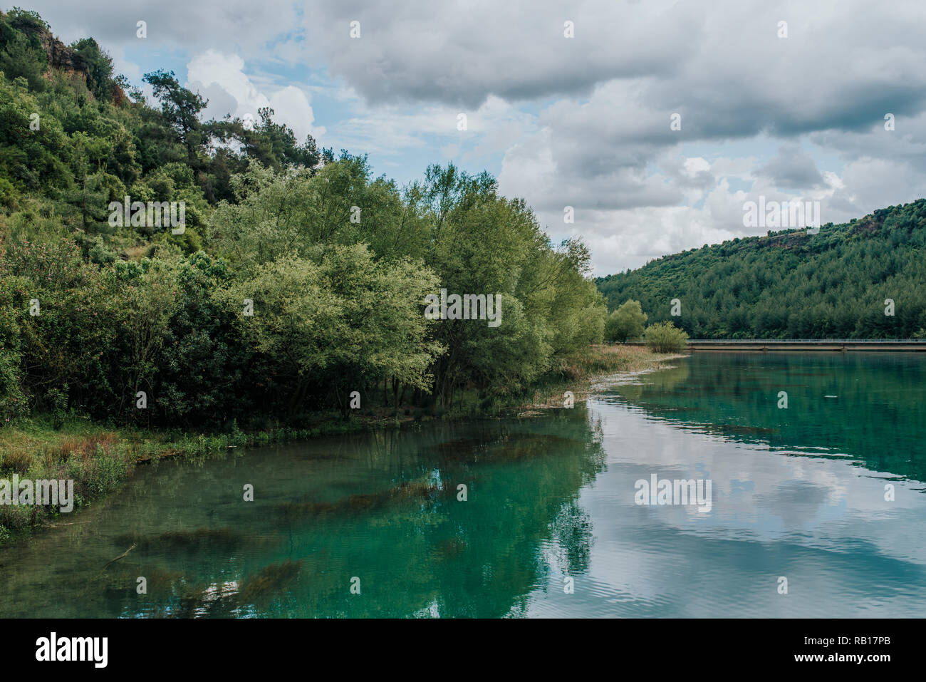 Beautiful Nature Landscape with lake and blue sky. Stock Photo