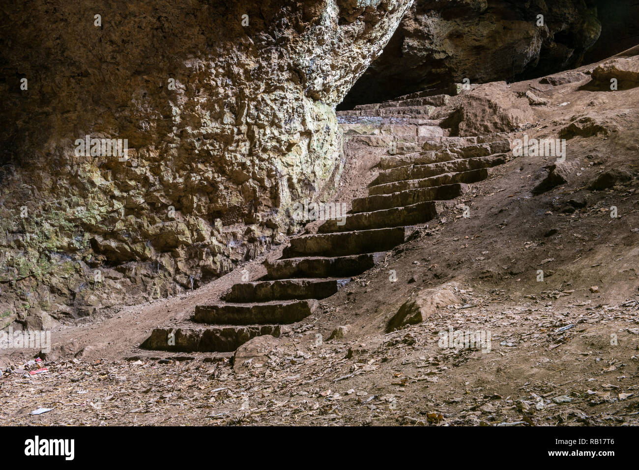 stony stairway out of a cave Stock Photo