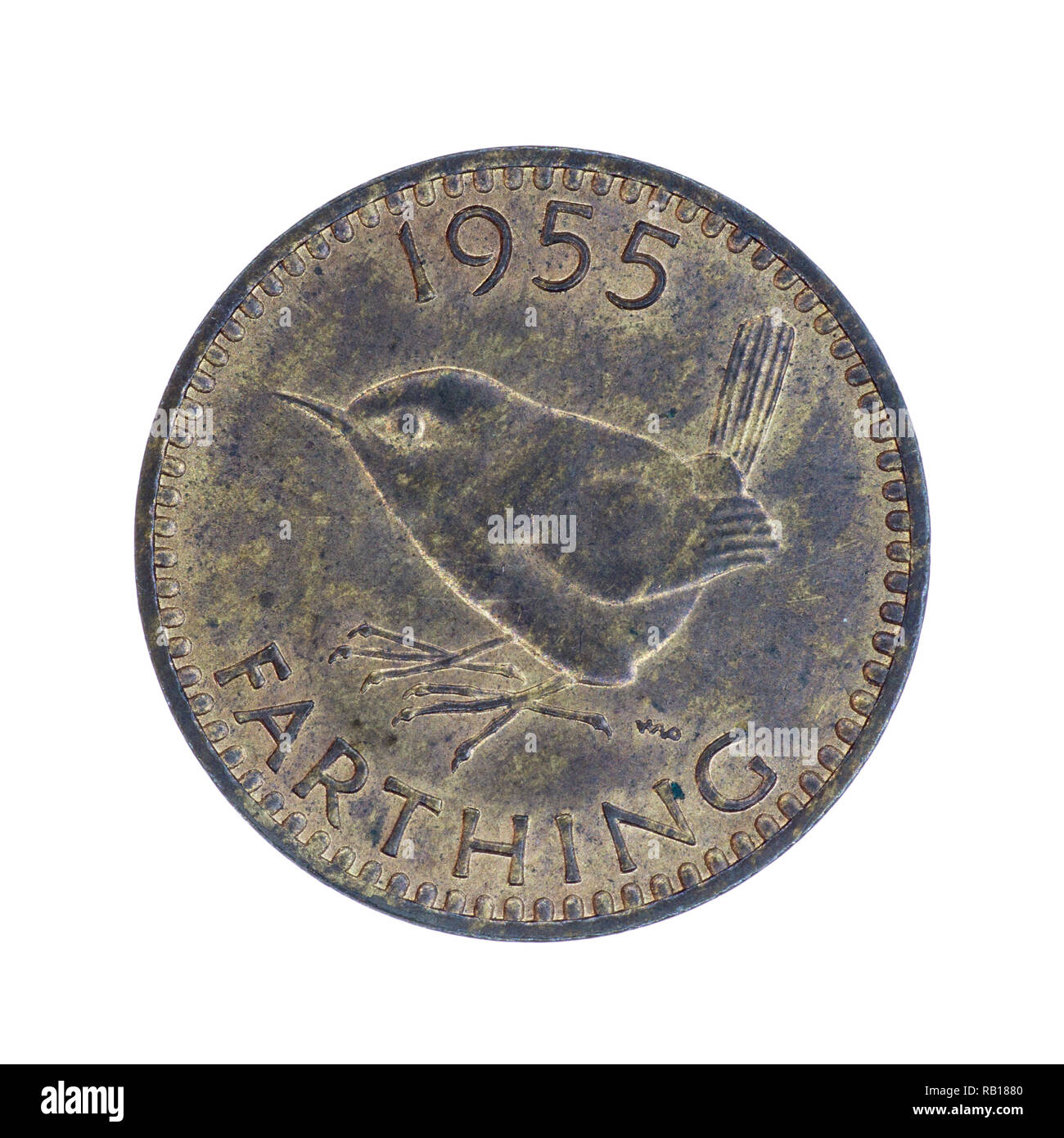 1955 British Farthing (quarter of a Penny) coin Stock Photo