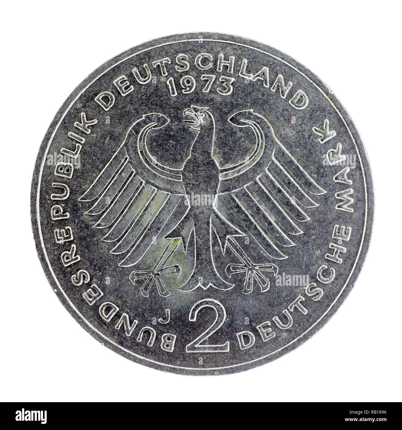 German pre-Euro 2 Deutschmark coin dated 1973 Stock Photo