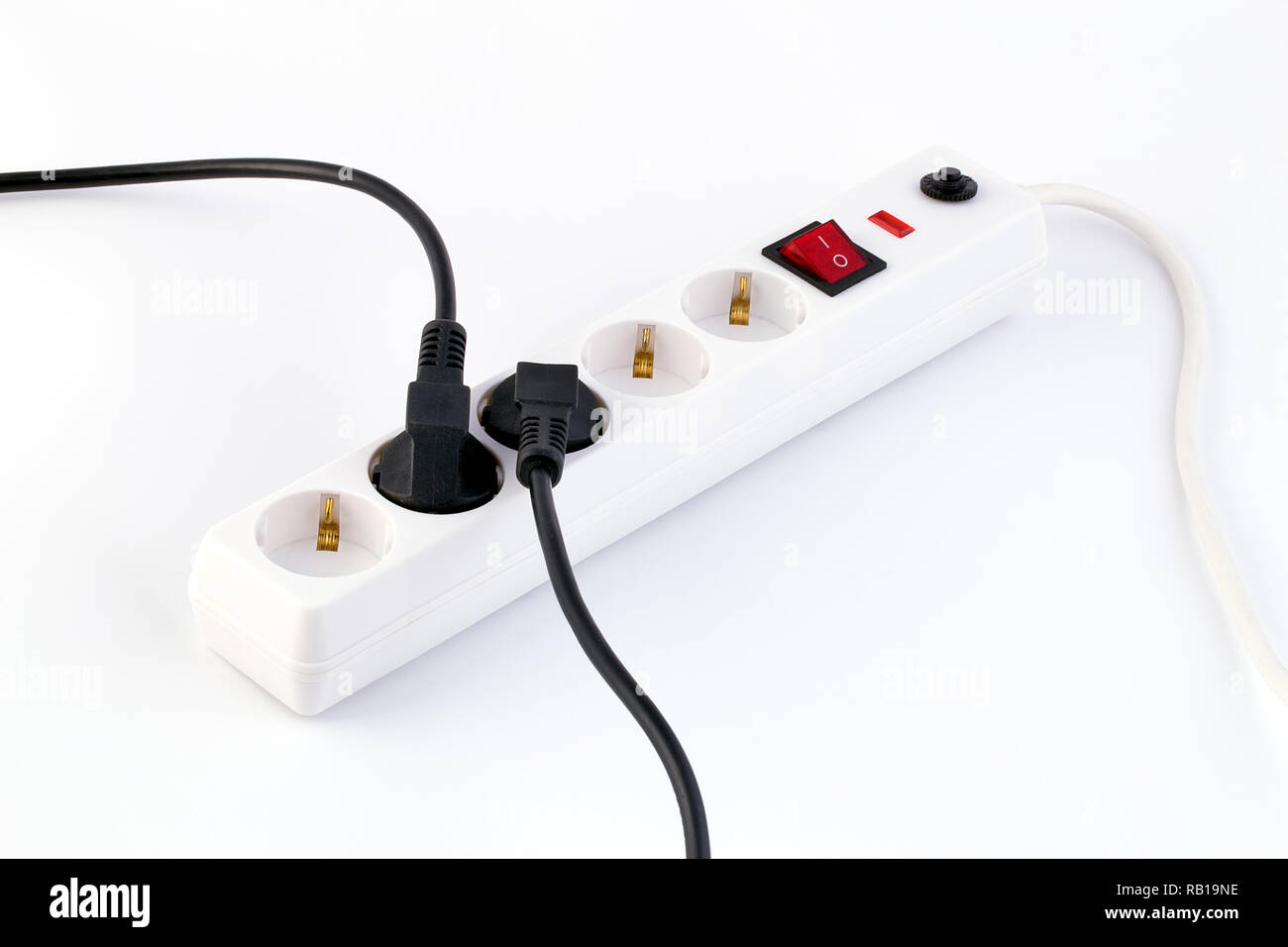 power extension cord with onoff switch on white background Stock Photo