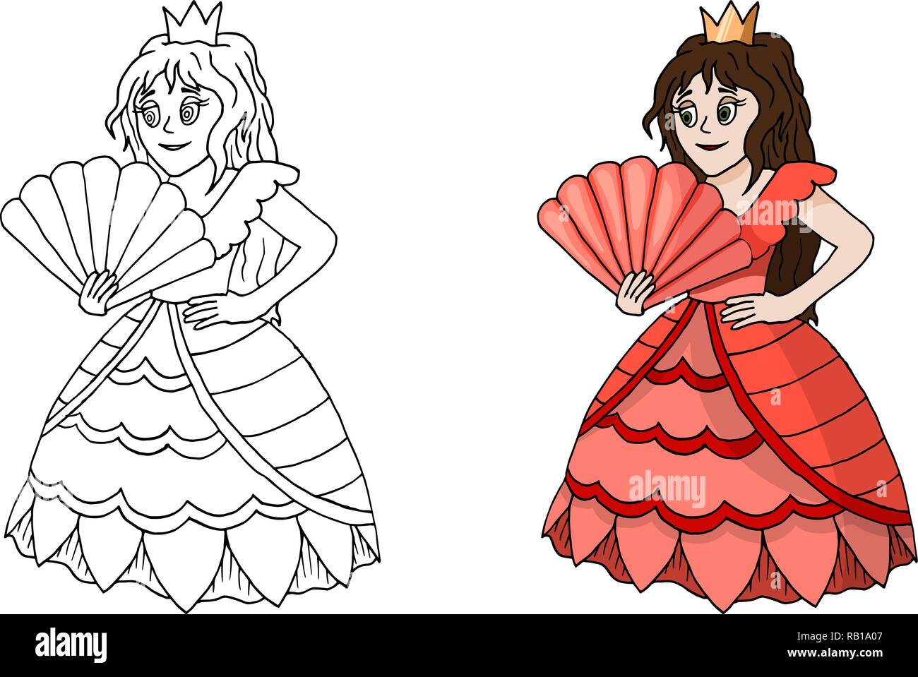 Cute Cartoon Princess Standing in Pink Coral Dress Costume 