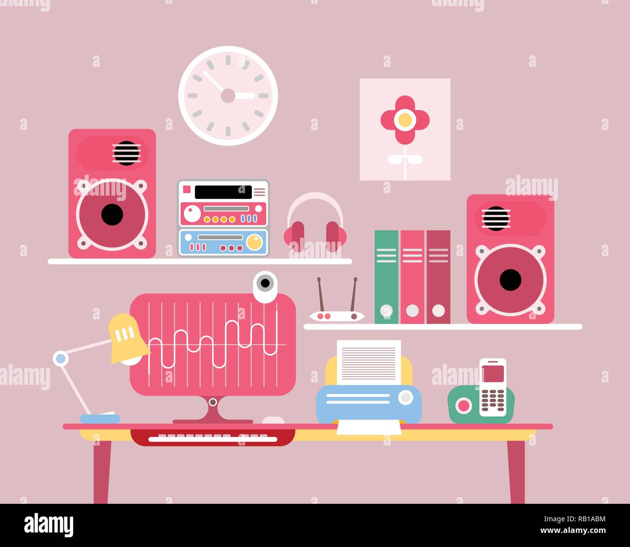 Modern workplace flat design vector illustration Stock Vector Image ...