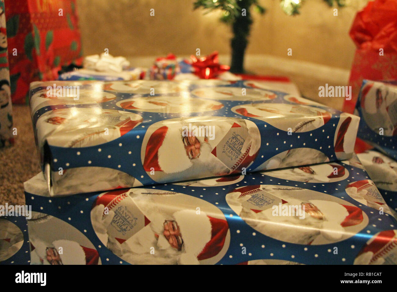 Christmas Presents Under the Christmas Tree Stock Photo