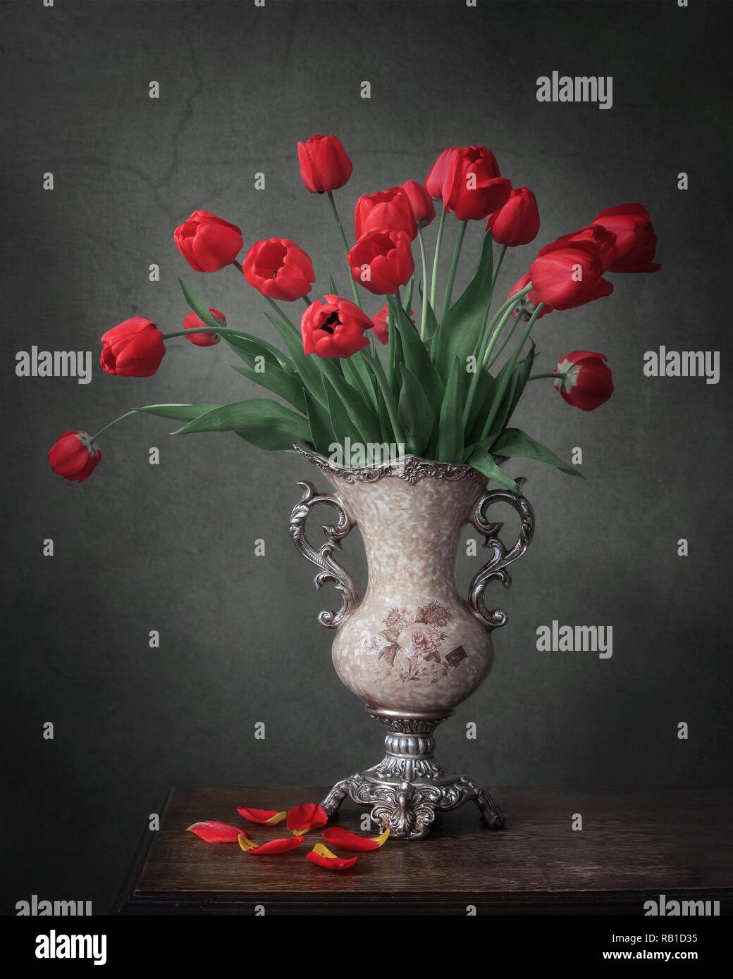 Still life with bouquet of tulips Stock Photo - Alamy