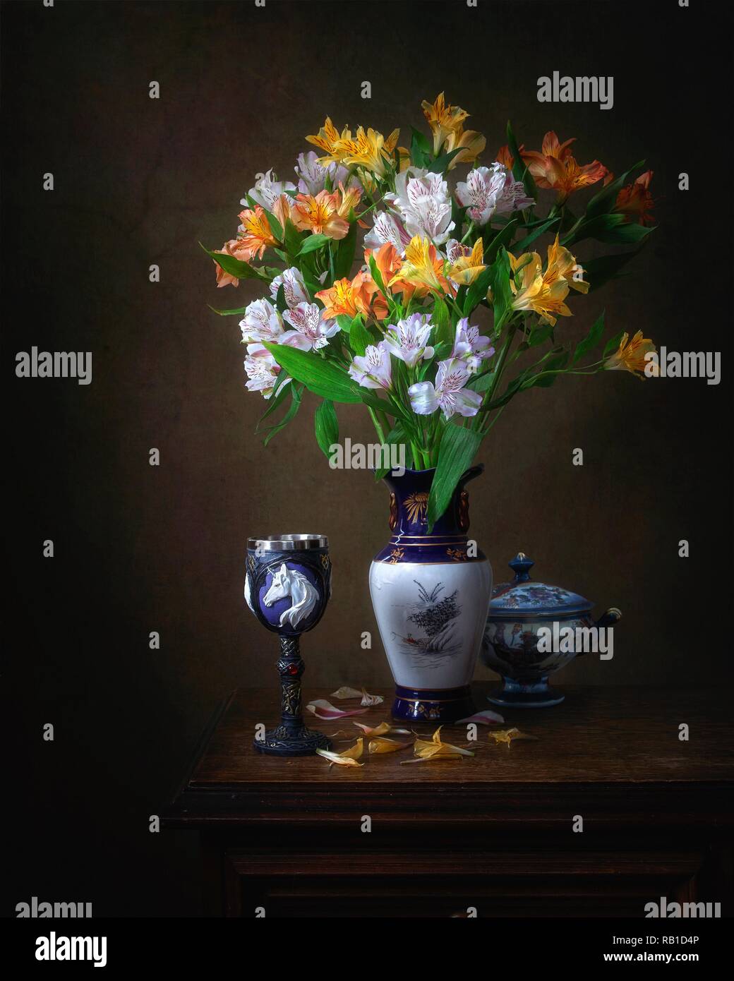 Still life with lush bouquet of lily flowers Stock Photo - Alamy