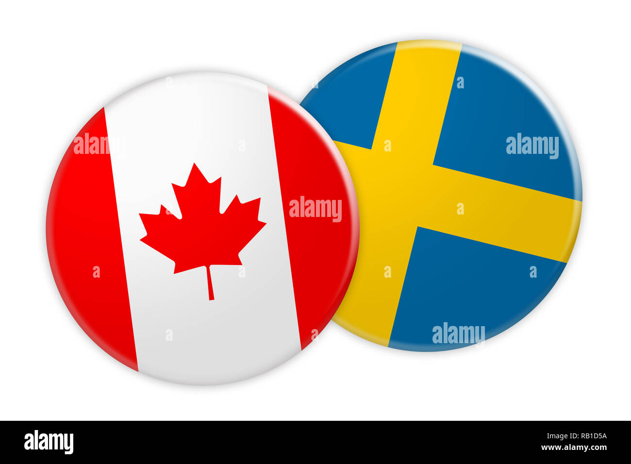 News Concept: Canada Flag Button On Sweden Flag Button, 3d illustration on white background Stock Photo