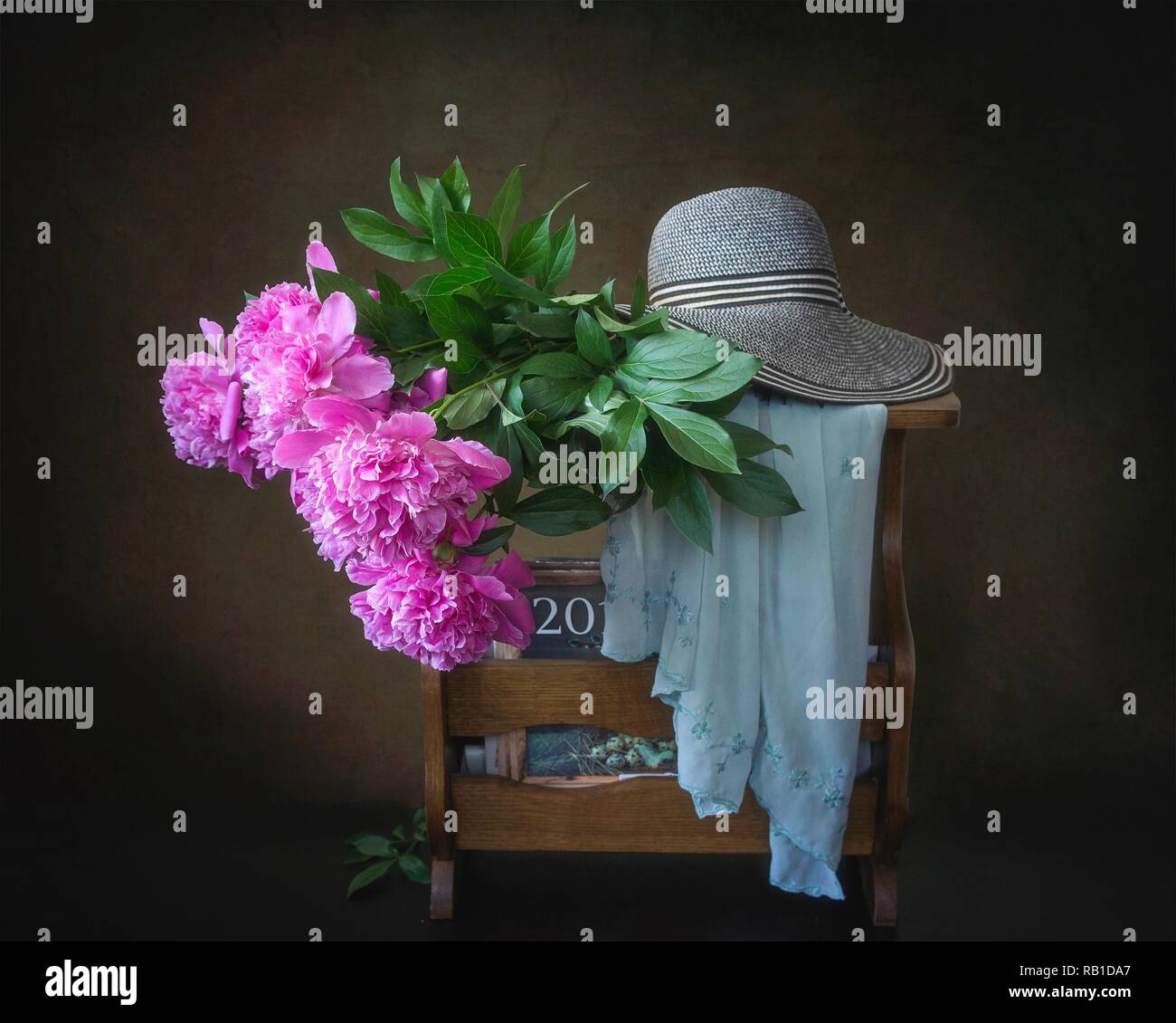 Still life with bouquet of peonies Stock Photo - Alamy