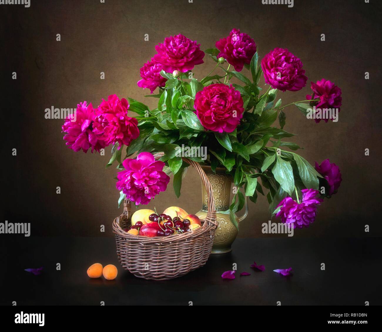 Still life with bouquet of peonies Stock Photo - Alamy