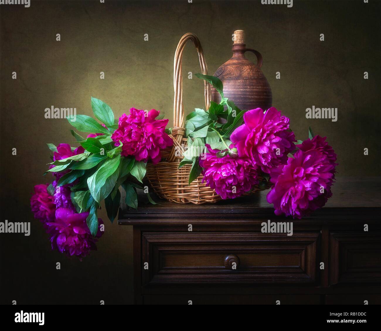Still life with bouquet of peonies Stock Photo - Alamy