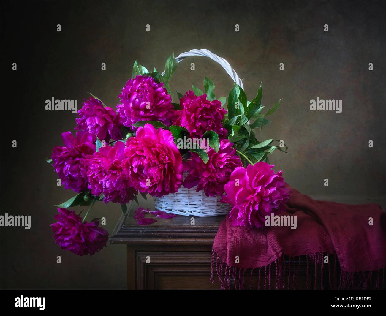 Still life with bouquet of peonies Stock Photo - Alamy