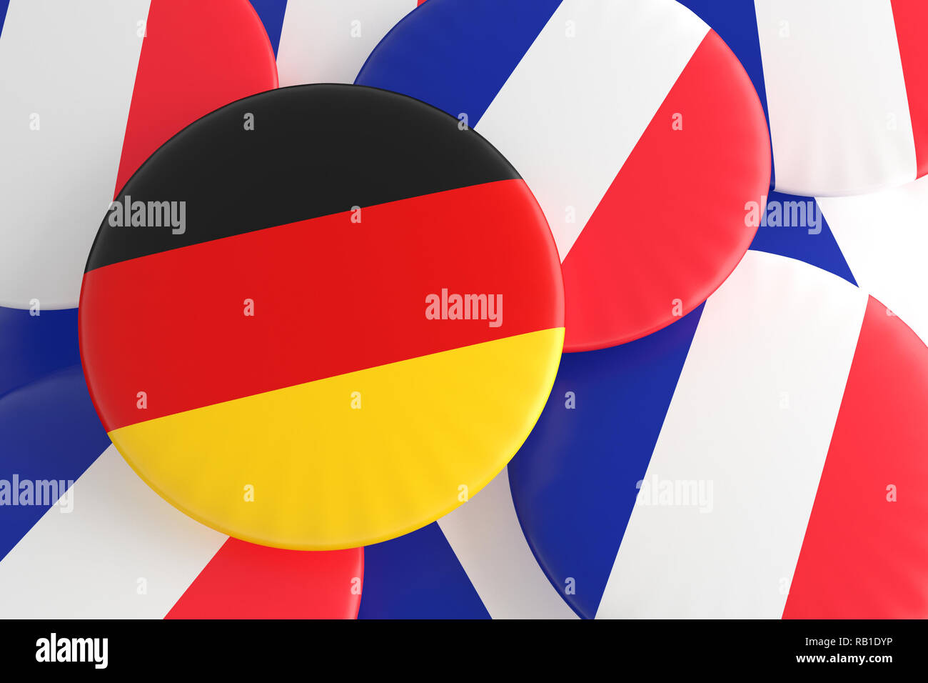 Partnership Germany France: German And French Flag Badges, 3d illustration Stock Photo