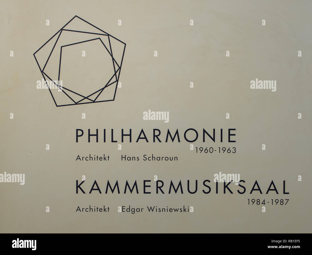 BERLIN, GERMANY - APRIL 30, 2017: Plaque At The Berliner Philharmonie Concert Hall In Berlin Stock Photo