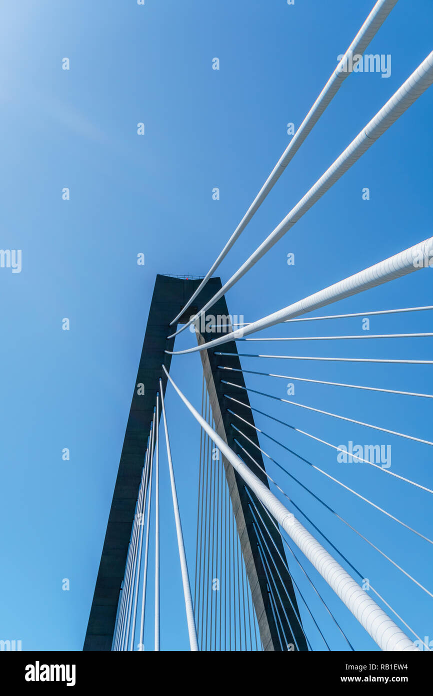 Low angle view of cables on the Ravenel suspension bridge in Charleston