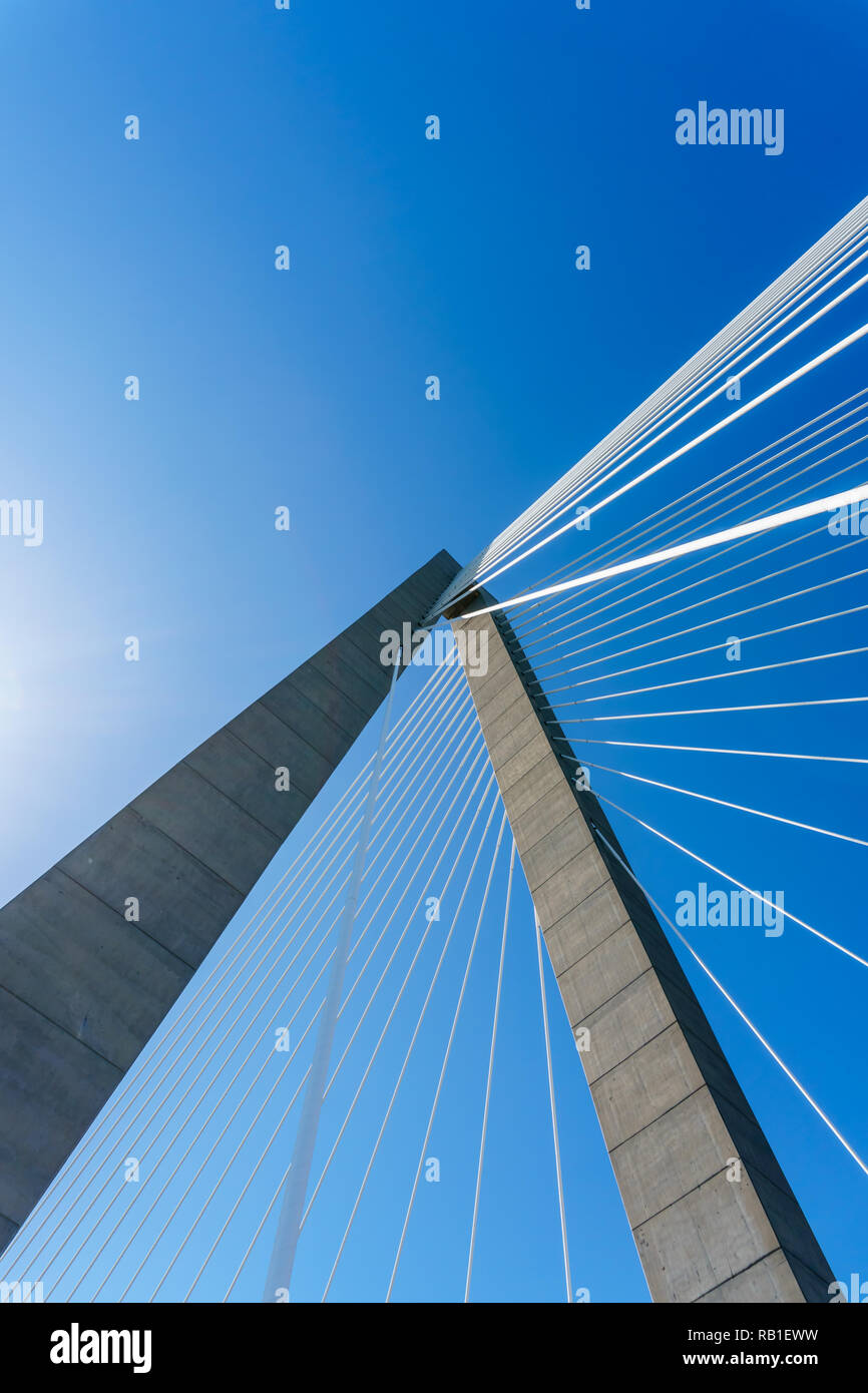 Low angle view of cables on the Ravenel suspension bridge in Charleston